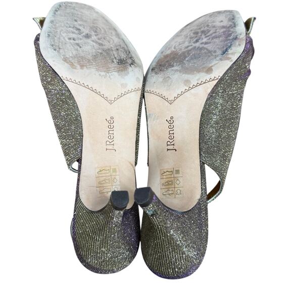 J Renee Metallic Gold Purple Slingback Peep Toe Heels Shoes Leather Sole sz 11 - Picture 16 of 16